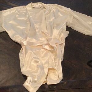 Valerie Stevens silky cream robe mid calf Elegant Cream Satin Robe